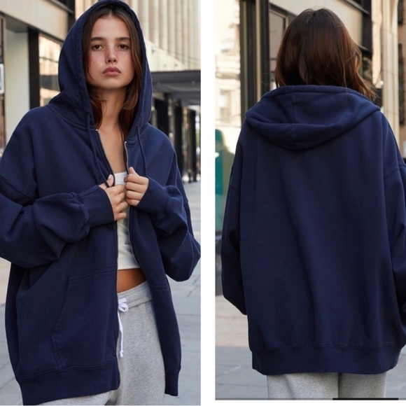 Hill House Teddy Cotton Blend Zip Up Hoodie in Navy Blue - Picture 1 of 8